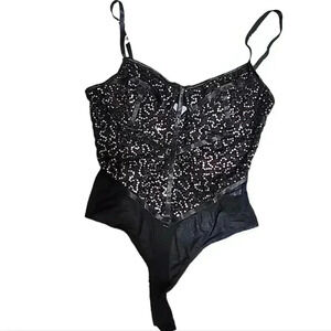 HAUTE Monde Black Sequin Body suit. Nwt- Medium